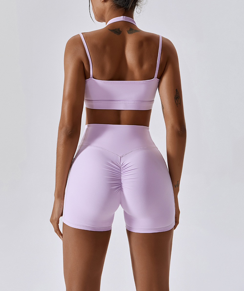 2023 Fashion Trends  Lilac Lavender Halter Sports Bra and Shorts