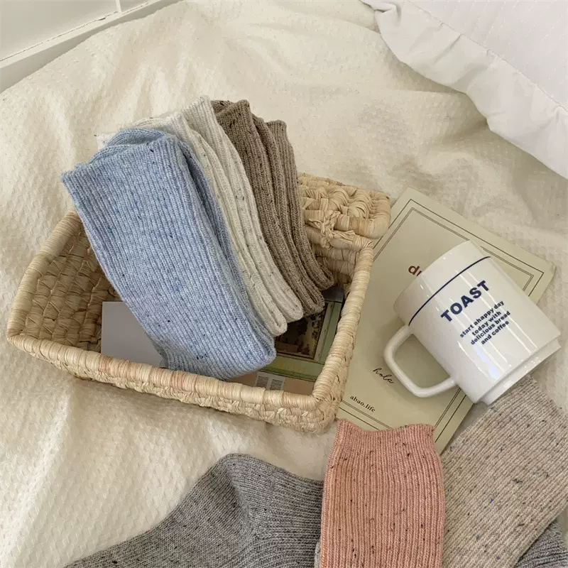 韩国新品ins风袜子女加厚羊毛中筒袜 彩点毛线堆堆袜jk秋冬雪地袜