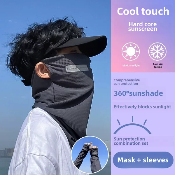 Sun Protection Mask Men's Summer Cover Full Face Neck Men's Mask Veil Cycling Neck Guard Men's Ice Silk Scarf Men's Sunshade