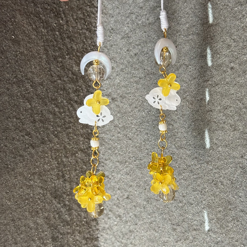月亮玉桂兔琉璃桂花流苏吊坠精致小巧手机挂件挂绳包包挂饰礼物|undefined