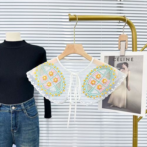 Cross-border hot selling factory direct sales European and American style colorful embroidered bead collar sweet tie bow shawl fake collar