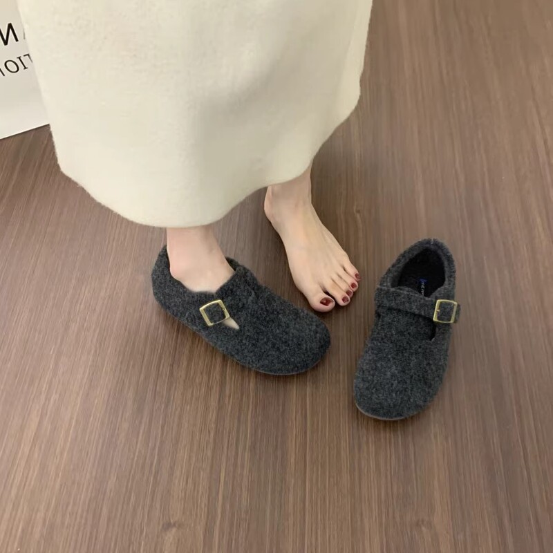 Flat Birkenstock Shoes for Women Fleece-Lined Warm Snow Boots for Women 2025 New Winter Loafers Beanie Shoes Birkenstock Cotton Shoes