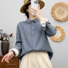 加绒加厚衬衫2025冬季新款保暖长袖衬衣文艺气质减龄纯色上衣潮女