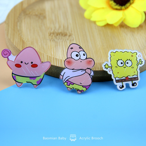 Ins cute cartoon SpongeBob pin wholesale acrylic decoration badge bag accessories Patrick Star hanger