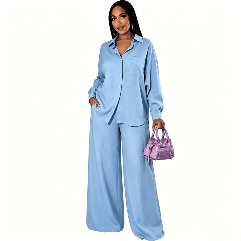 Casual 2-Piece Set Long-Sleeve Vacation Outfit Beach Women's Button-Up Set with Shorts Summer Shirt Casual 2-Piece Set Long-Sleeve Vacation Outfit Beach Women's Button-Up Set with Shorts Summer Shirt