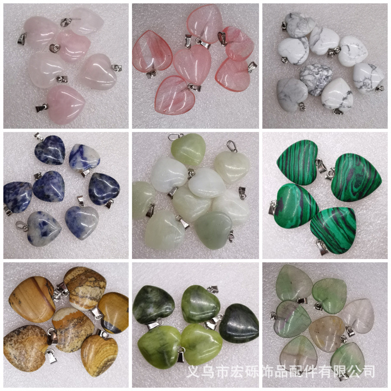 Natural cristal ágata Dongling Jade de doble cara en forma de corazón de amor colgante collar de accesorios de la joyería de la joya de la fábrica al por mayor