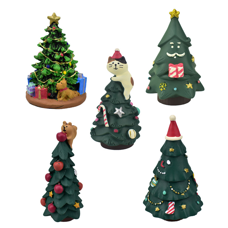 ins 迷你圣诞树爬爬猫圣诞节装饰创意微缩场景搭配树脂摆件礼物
