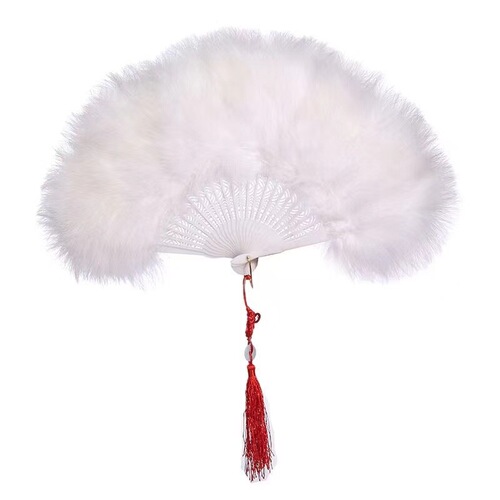 White Feather Fan Full Velvet Thickened Cheongsam Catwalk Folding Fan Boutique Night Dance Folding Fan for Women
