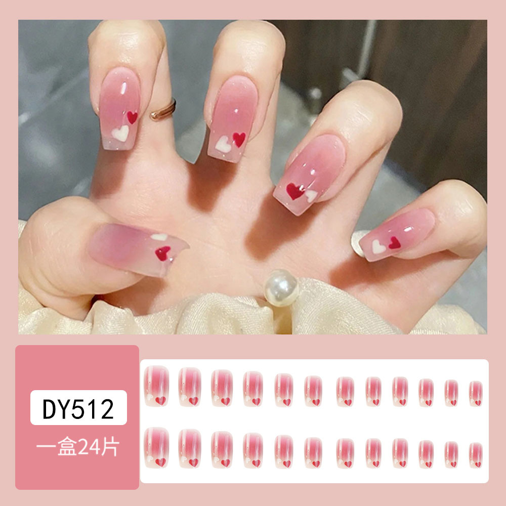 Rojo y blanco amor gradiente uñas uñas dulces y hermosas uñas blancas parche de uñas de alta calidad pequeño libro rojo uñas de vestir calientes