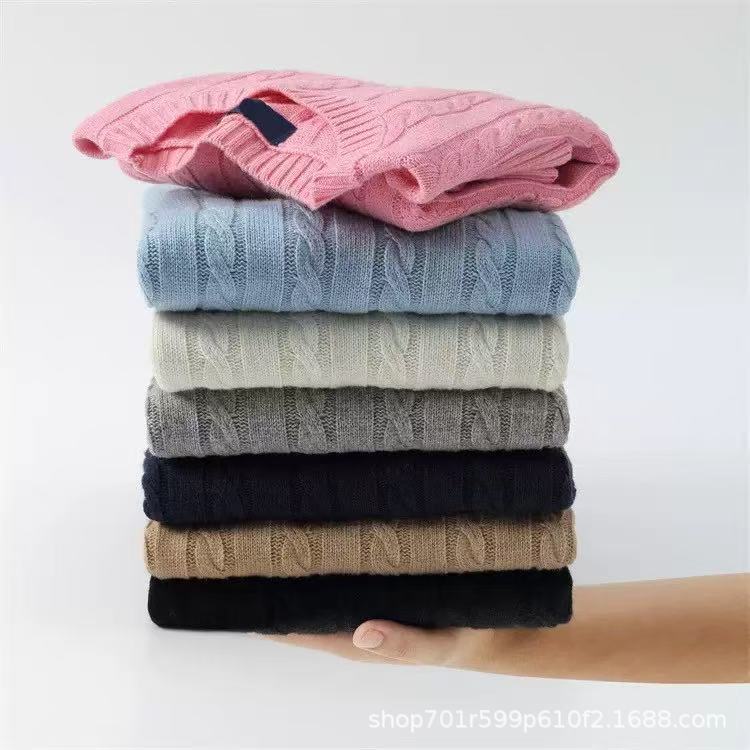 Carefully Selected Cross-Border Autumn and Winter Round-Neck Pullover Couple's Cable-Knit Wool Sweater for Men, Fashionable and High-End