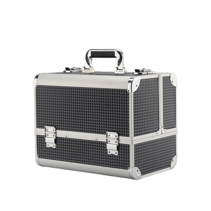 Caja de maquillaje profesional a prueba de agua a prueba de polvo, maleta de aleación de aluminio, caja de almacenamiento de herramientas de manicura de gran capacidad de diseño en capas