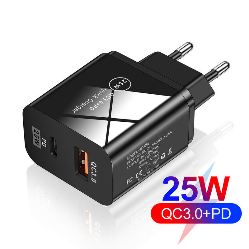 25Wpd Fast Charging Mobile Phone Charger 5A European, American and British Standard Fast Charging Head Type-C Adapter Cross-Border Wholesale