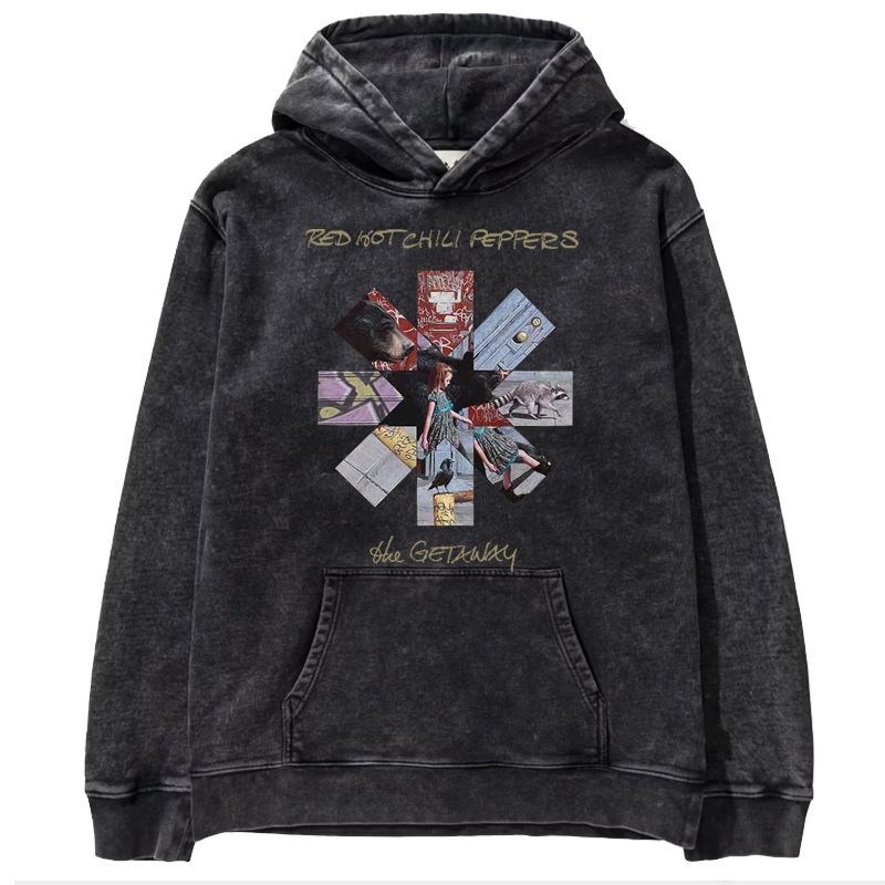 Red Hot Chili Peppers Red Pepper band rock washed waxed thickened retro hooded sweater Red Hot Chili Peppers Red Pepper band rock washed waxed thickened retro hooded sweater