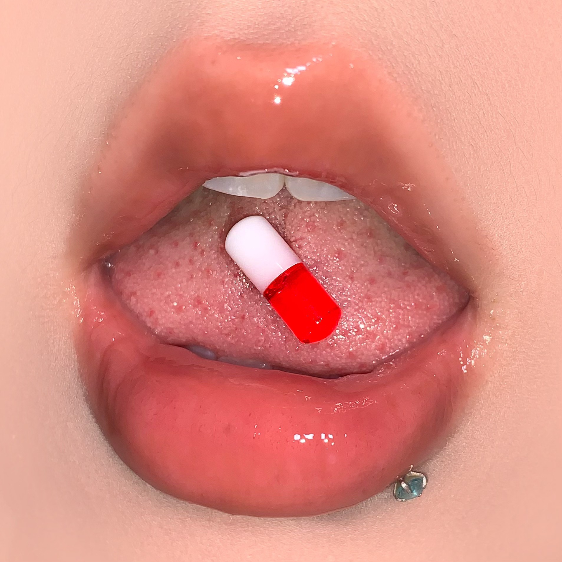Labret stud lip piercing jewelry styling detail