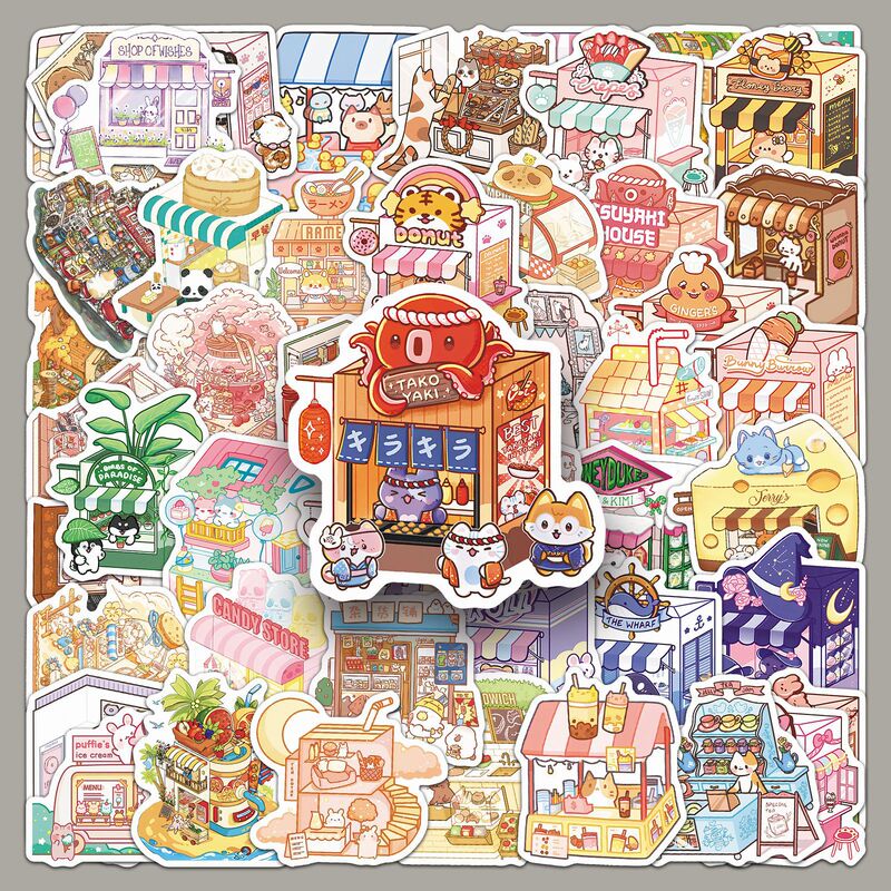 50 Cute Pet Animal Store Cartoon Stickers, Cute Little Mochi Shop Refrigerator Tablet Handbook Stationery Stickers