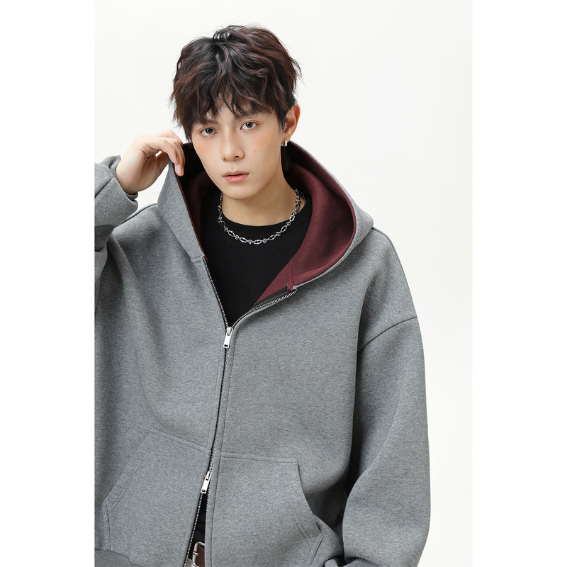 380g Heavyweight American-Style Color-Blocked Hooded Sweatshirt for Men, Autumn Sports Hoodie, Short Wide Silhouette Jacket 380g Heavyweight American-Style Color-Blocked Hooded Sweatshirt for Men, Autumn Sports Hoodie, Short Wide Silhouette Jacket