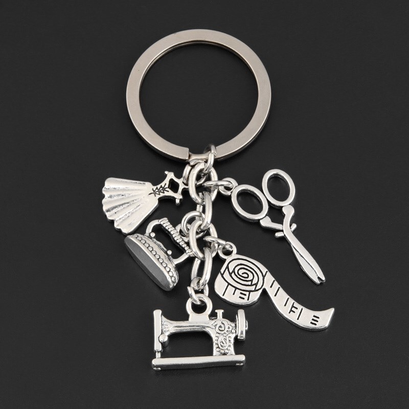 Skirt scissors tape measure iron sewing machine key chain tailor clothing designer creative key chain