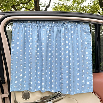 Car curtains Car Sun Protection Heat - cotton-curtains-with-blue-flowers