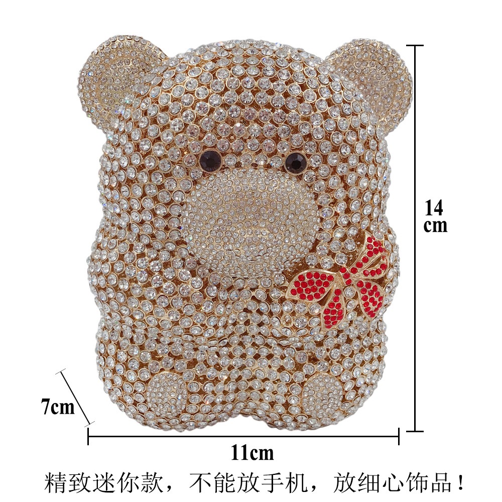 Bolsas de diamante de dibujos animados Teddy Bear metal hueco bolsas de cena de cristal hechas a mano bolsas de diamante bolsas de banquete bolsas de mujer