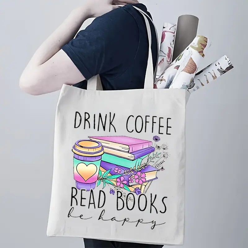 Reading Enthusiast Canvas Tote Bag - Durable Large Capacity Shopping Bag for Librarians and Book Lovers 0930-12