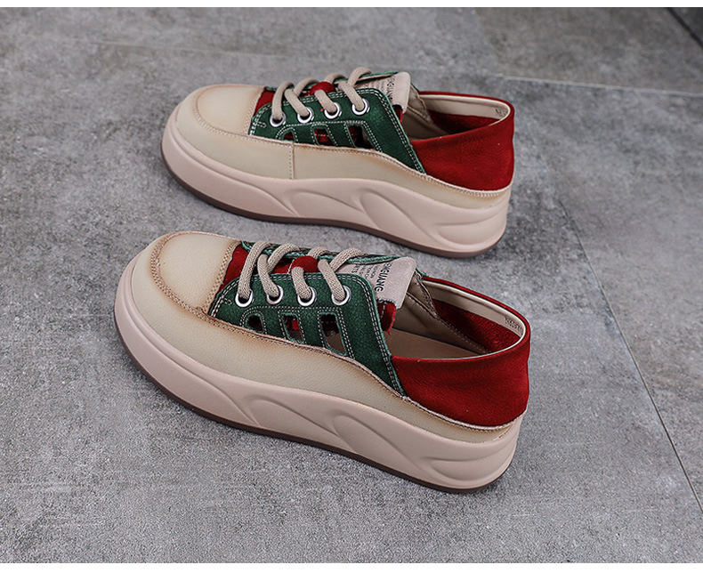 Giày sneaker nữ đế dày da bò thật thoáng khí phối màu mùa hè — Màu vàng chi tiết 15