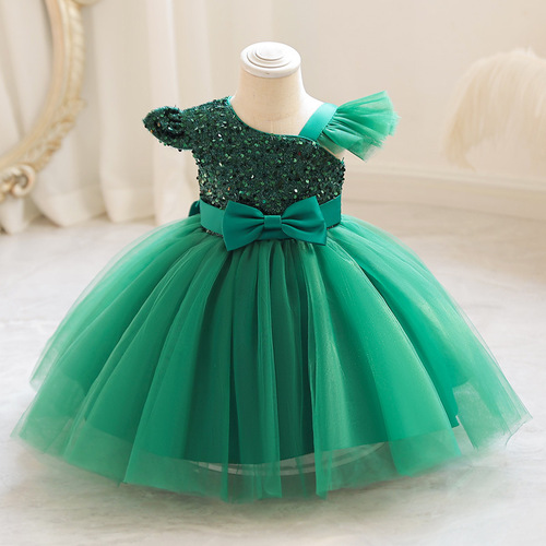 Girls dress mesh sequined tutu skirt raglan small flying sleeves bow evening dress evening dress flower girl dress