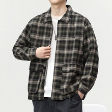 秋冬纯棉格子衬衫男潮牌美式衬衣男士复古加绒格子衫休闲外套男款