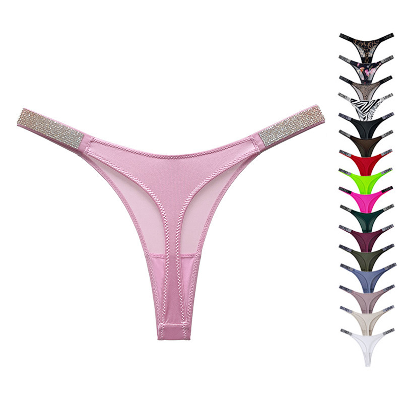 Dropshipping! 1047t European and American Sexy Rhinestone Thong Underwear for Women Fitness Sports Hip Lifting High Fork T-Pants