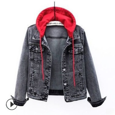 2025 Spring and Autumn New Korean denim jacket for women long-sleeved hooded jacket for students short top for women