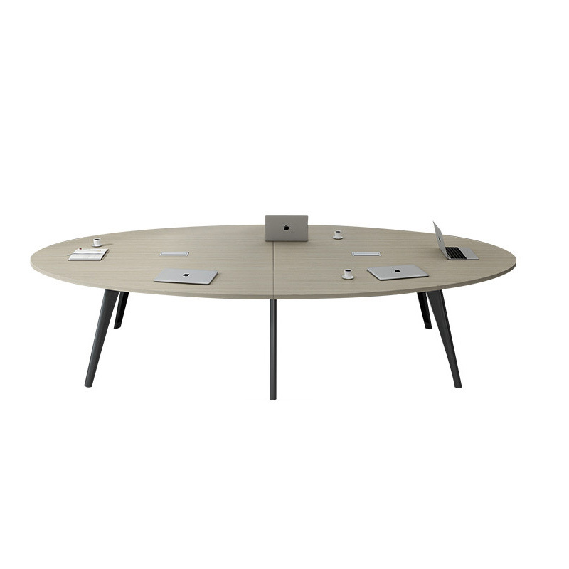Mesa de reunión elíptica moderna simple larga con ranura de cable mesa de capacitación de sala de reuniones empresarial mesa y silla al por mayor