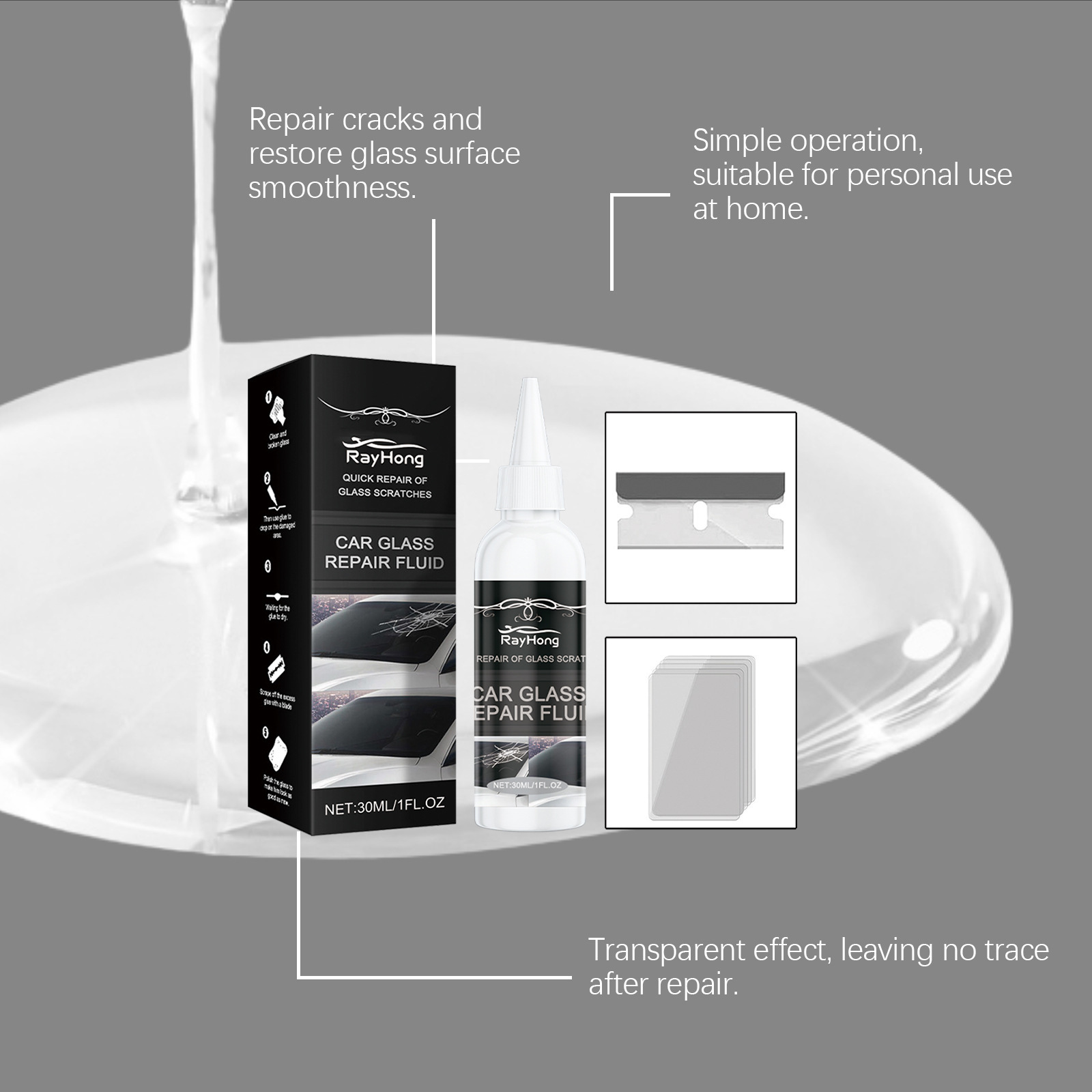 Rayhong Car Glass Care Glue Glass Nano Care Solution Quick Repair Crack Glass Care Glue
