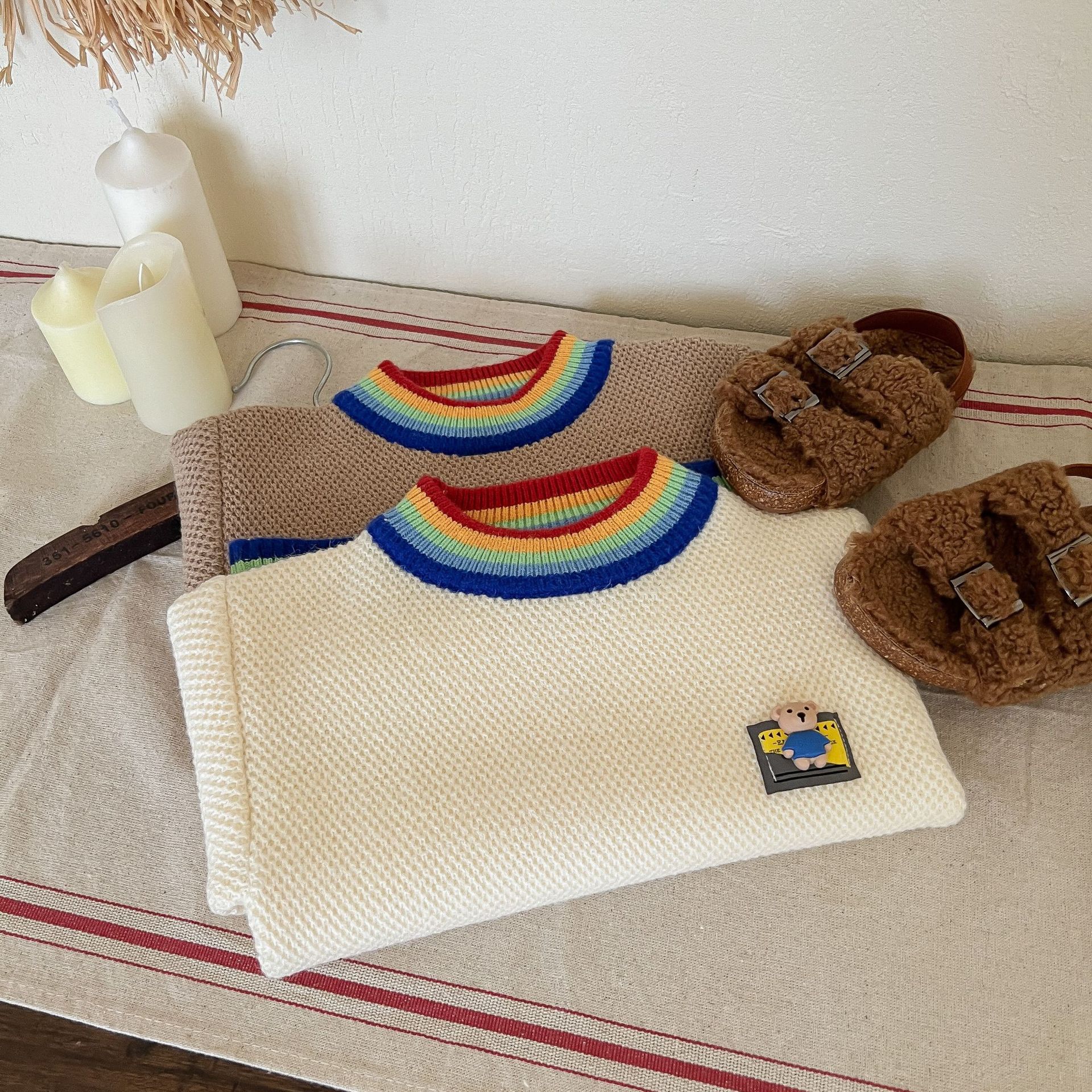 JINYONG Boys Rainbow Cartoon Sweater Cardigan Korean Edition Trendy Baby Knitted Round Neck Outer Wear Children's Coat_voghion.com