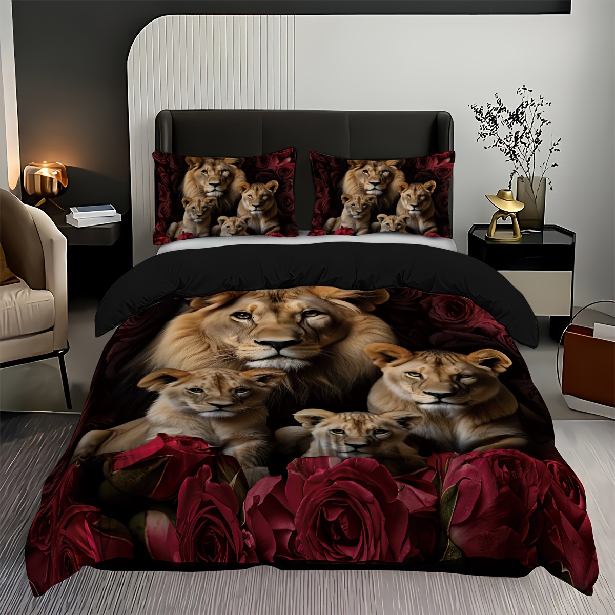 TEMU / JIT transfronterizo abrasivo textil doméstico impresión digital león colcha de cama Kit piel transpirable para diseñar
