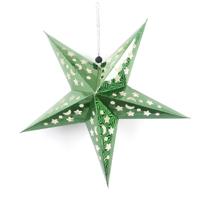 Suministros de decoración de Navidad láser hueco estrella de cinco puntas Festival cumpleaños centro comercial escena diseño tridimensional estrella colgante