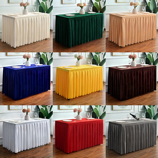 ♡ Conference Tablecloth Rectangular Strip Room Table Business Exhibition Table Cover Simple Gold Silk Custom Velvet Fabric