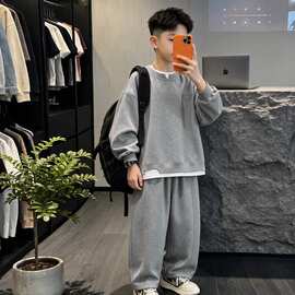 男童秋季套装2026新款儿童童装洋气休闲运动中大童圆领卫衣两件套