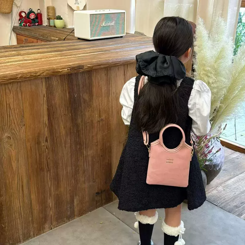 时尚豹纹女童手提包韩版洋气纯色小孩斜挎包潮2025新款儿童单肩包