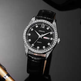 瑞士品牌luxury watch跨境日志系列夜光镶钻圆盘石英男表一件代发