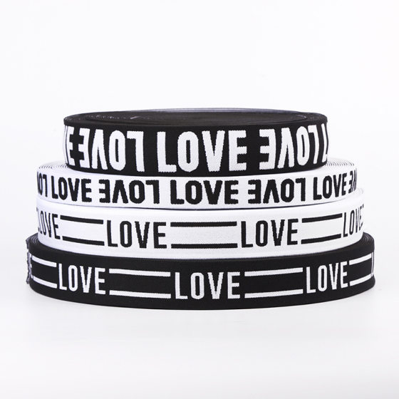 Manufacturer in Stock Letter pattern jacquard elastic band elastic band wholesale black and white color love jacquard elastic band