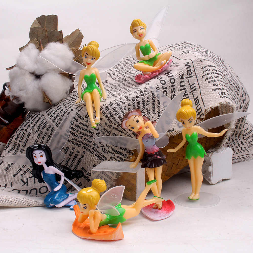 烘焙玩具装扮 塑料绿色仙子6件套 带翅膀仙女蛋糕情景装饰摆件|ms