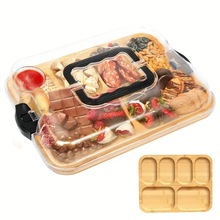 跨境竹制分格托盘厨房熟食野炊便当盒实木质分格奶酪砧板餐厅水果