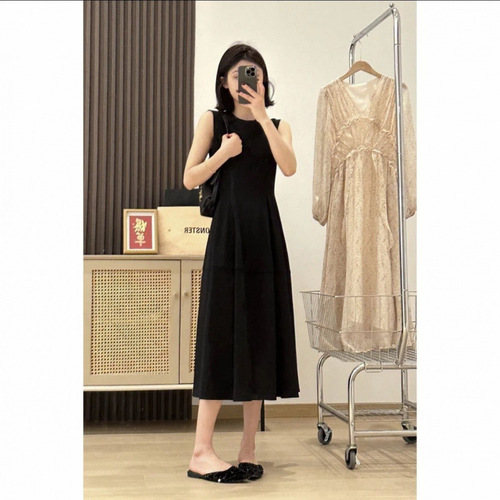 Black Open Hem Dress for Women - 2025 Summer New Casual Sleeveless Unique Style and Slender Herve Hennin Dress