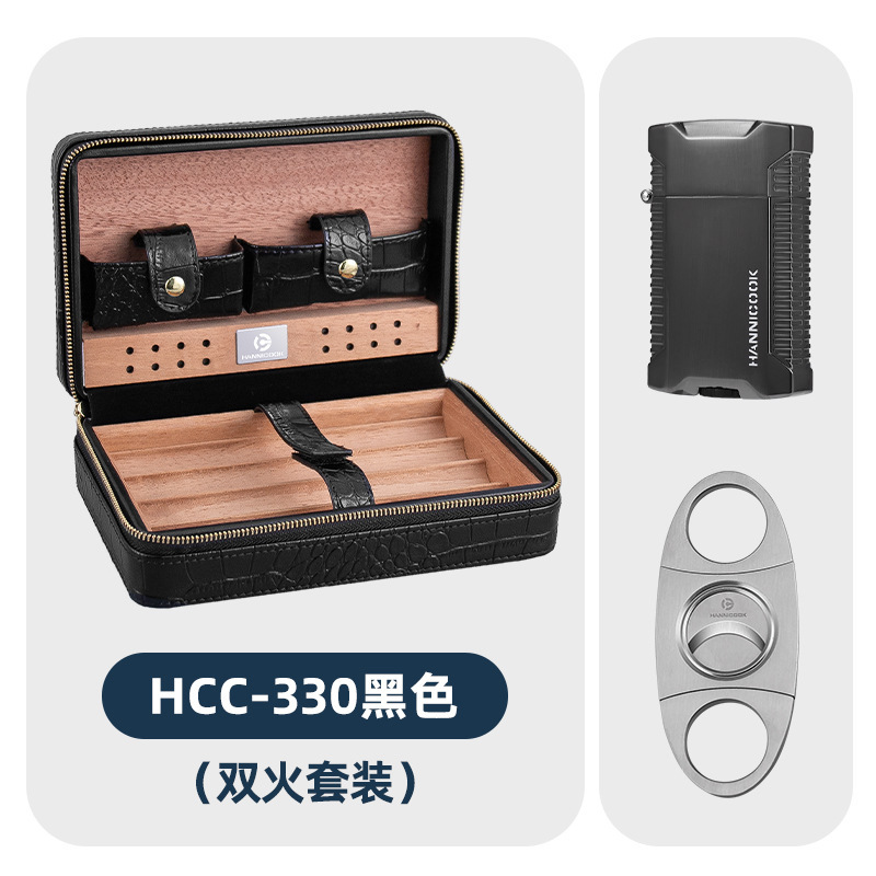 Hannikokシガー皮カバーシダーウッド内張り4本入り旅行服保湿シガー携帯ケース保湿バッグ|undefined