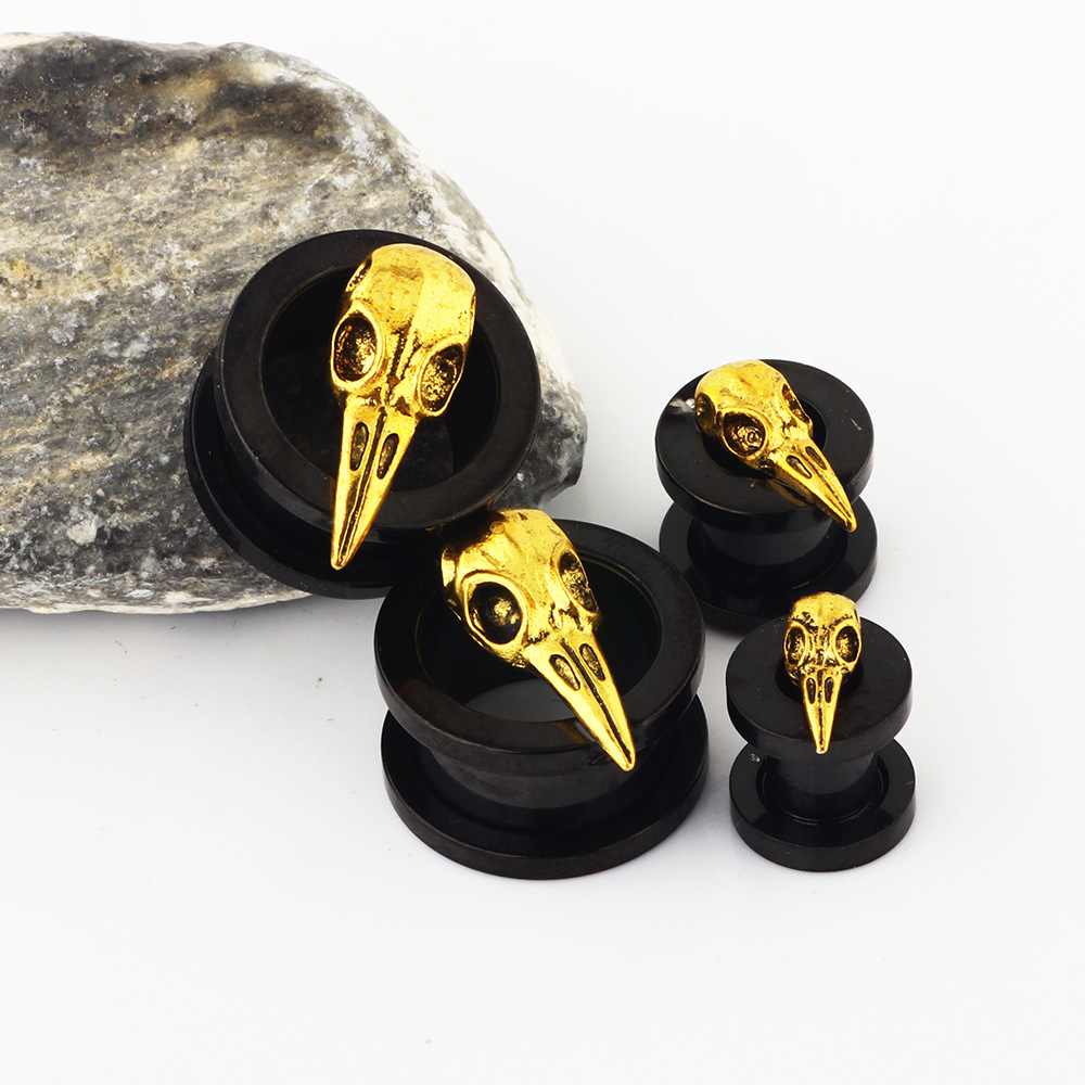 3D Bird Head Pulley Ear Expander Electroplating Black Ear Tunnels Piercing Earrings Wholesale detail image 7