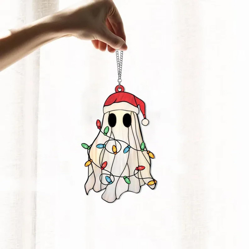 Nuevos productos transfronterizos Halloween lindo fantasma Sun Catcher pequeño fantasma 2D plano acrílico ambiente festivo adornos