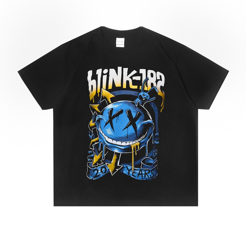 European and American Blink-182 punk band rock print T-shirt, short-sleeved, round neck, loose fit, pure cotton, unisex