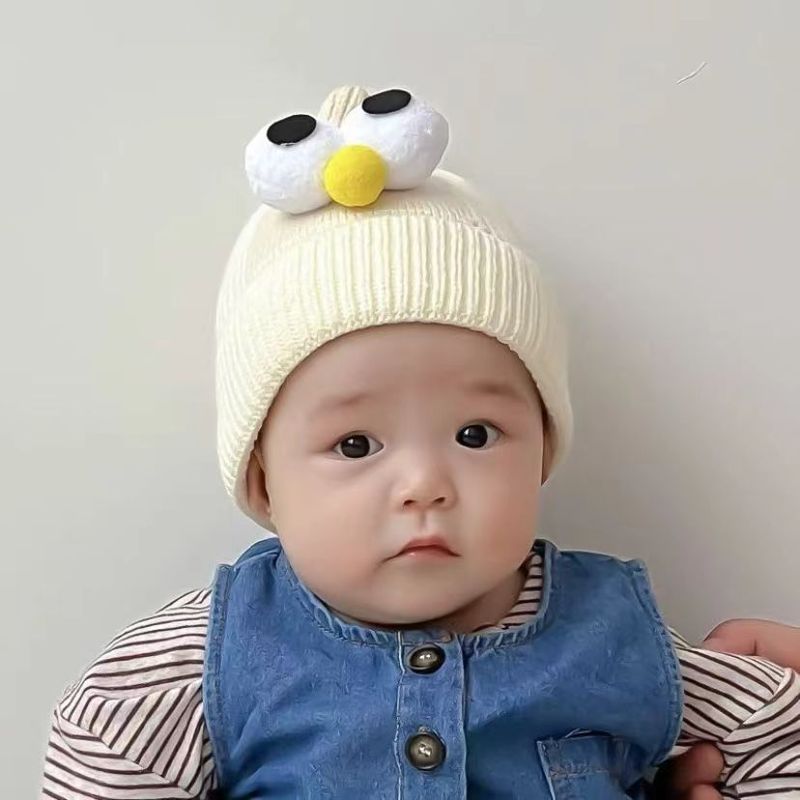 宝宝毛线帽子冬韩版幼儿保暖套头帽可爱超萌大眼睛男女儿童针织帽|undefined