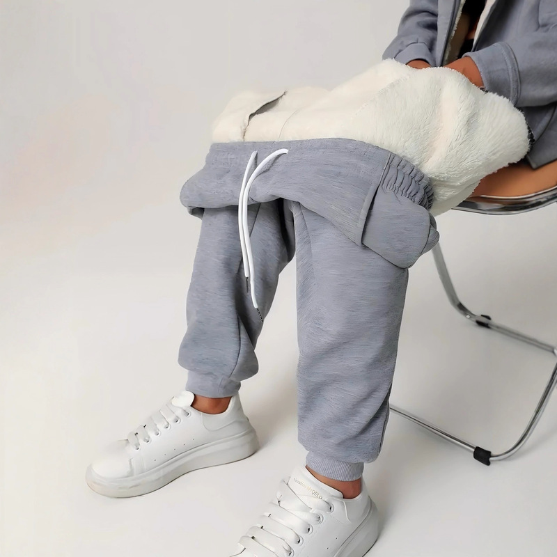 Women's Sweatpants, Loose Casual Pants, Thickened Fleece-Lined Sweatpants, Sports Jogging Pants, with Pockets, Winter