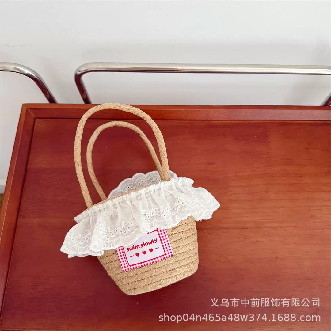 Fresh children's cute straw small bag, basket