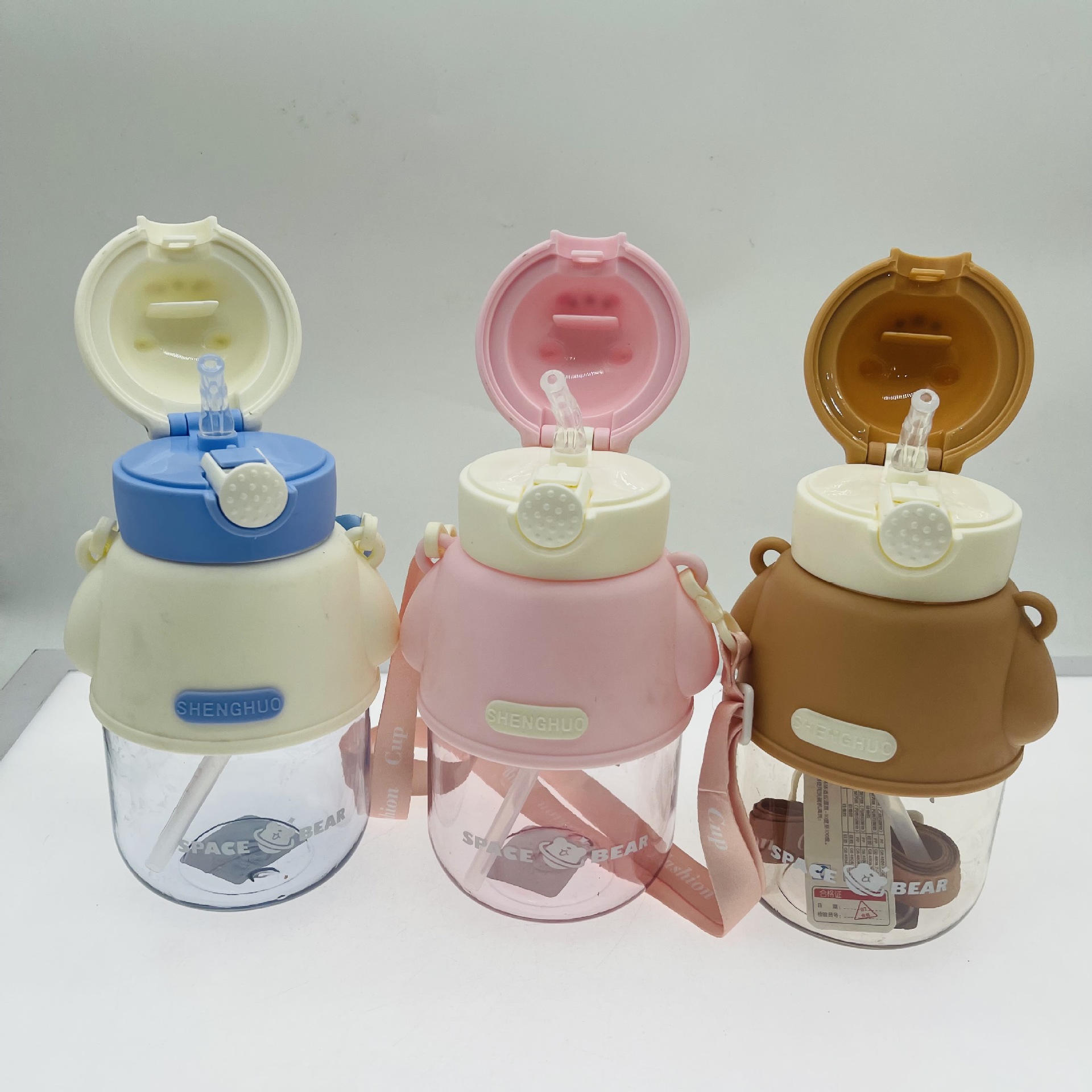 Baijia 5033 nuevos niños de la correa caliente lindo plástico transparente cabeza oso rebote cubierta con paja taza estudiante